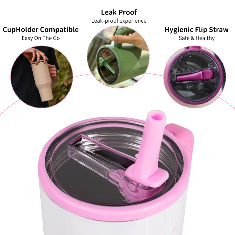 40oz & 32oz Stainless Steel Insulated Tumbler with Handle and Straw – Leakproof Travel Mug for Hot & Cold Drinks