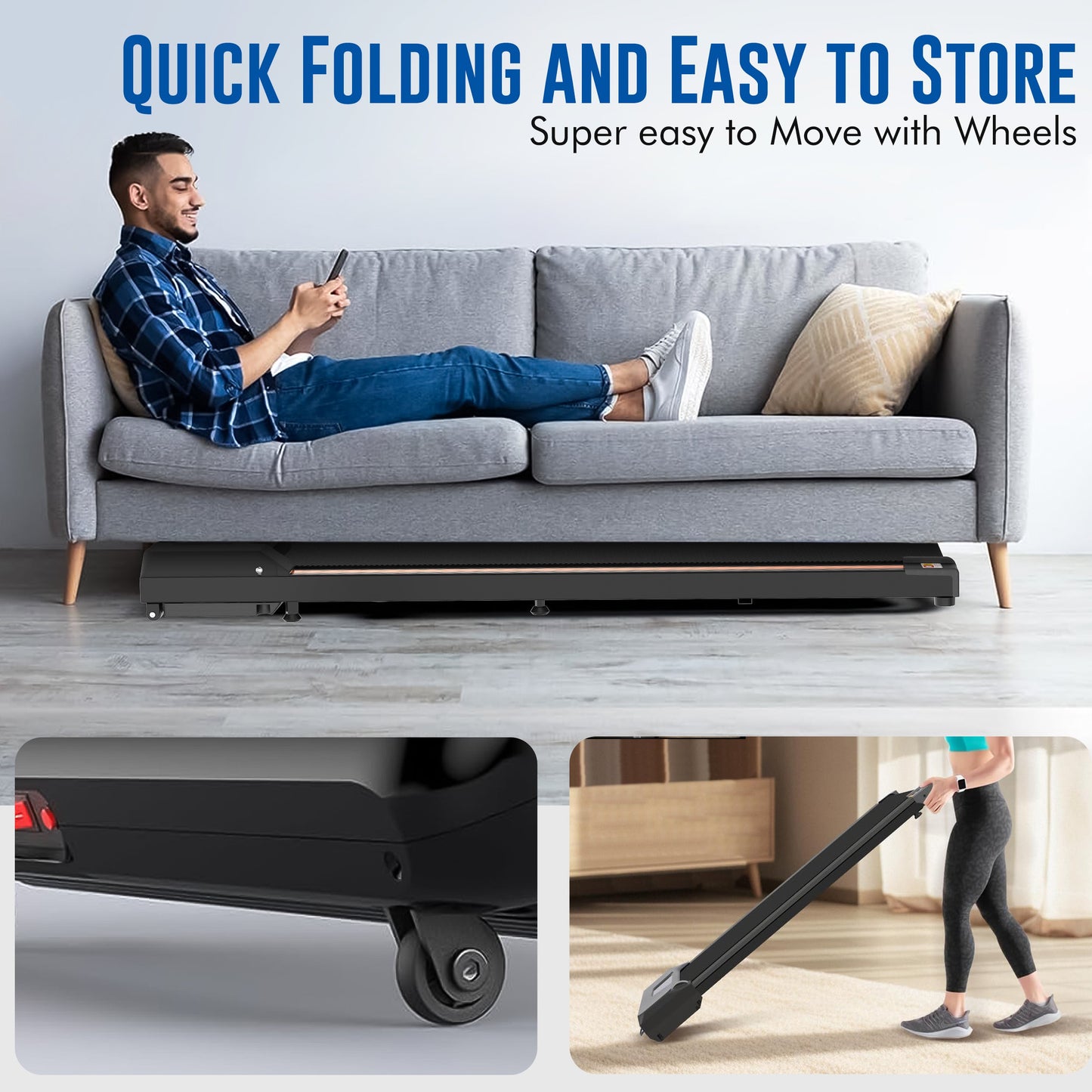 Petys Walking Pad Foldable Under-Desk Treadmill – Quiet 2.5HP Motor, Up to 6 km/h, Home & Office Use