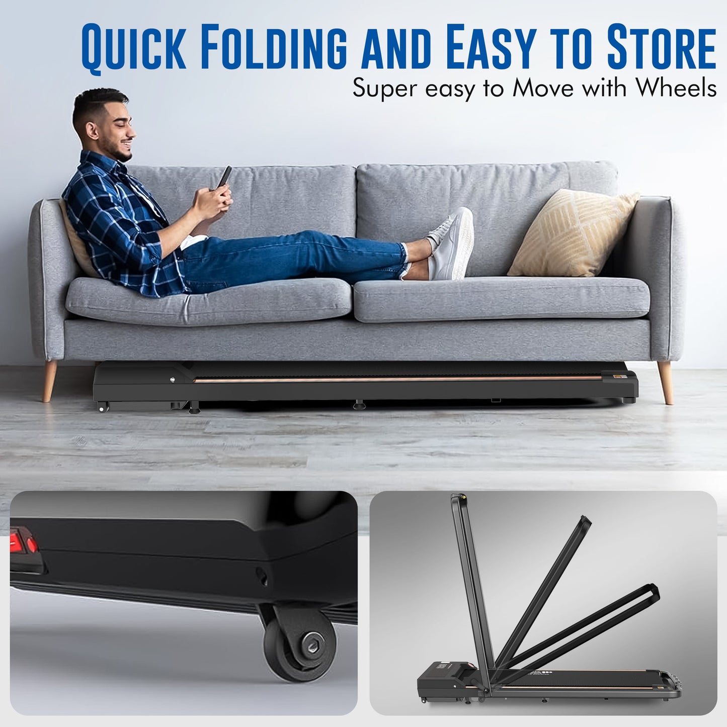 Petys Walking Pad Foldable Under-Desk Treadmill – Quiet 2.5HP Motor, Up to 6 km/h, Home & Office Use