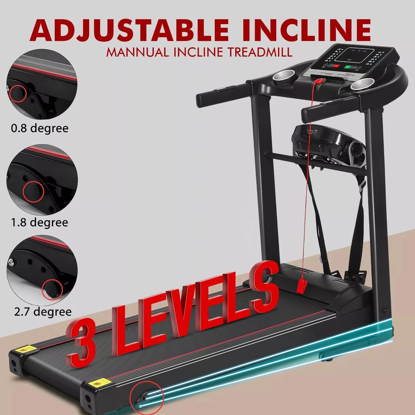 Foldable Electric Treadmill 1–12 km/h with Incline & Massager – Compact Home Gym Running Machine