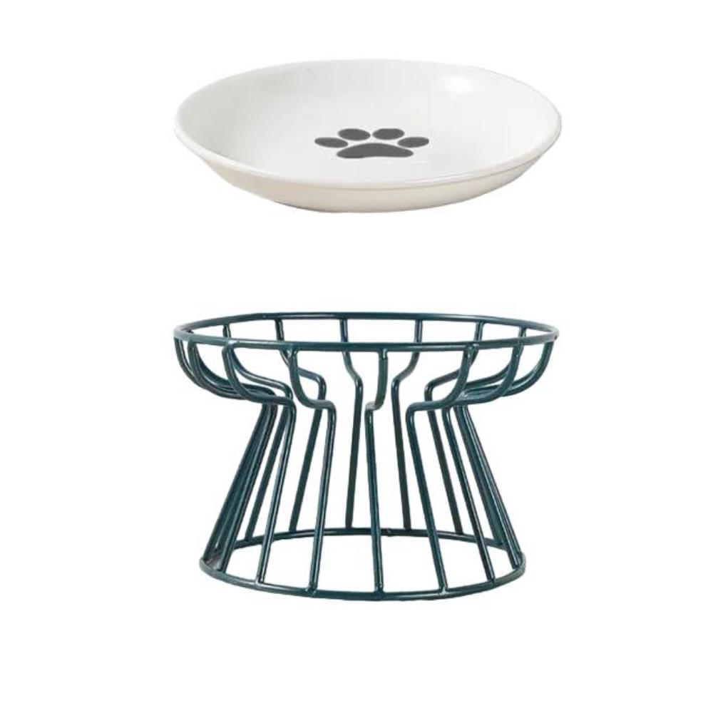 Ceramic Cat Bowl with Metal Stand
