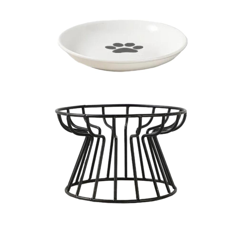 Ceramic Cat Bowl with Metal Stand