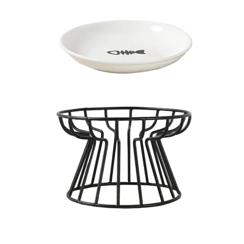 Ceramic Cat Bowl with Metal Stand