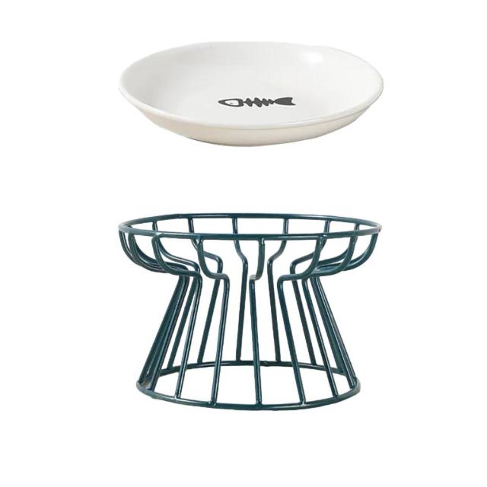 Ceramic Cat Bowl with Metal Stand
