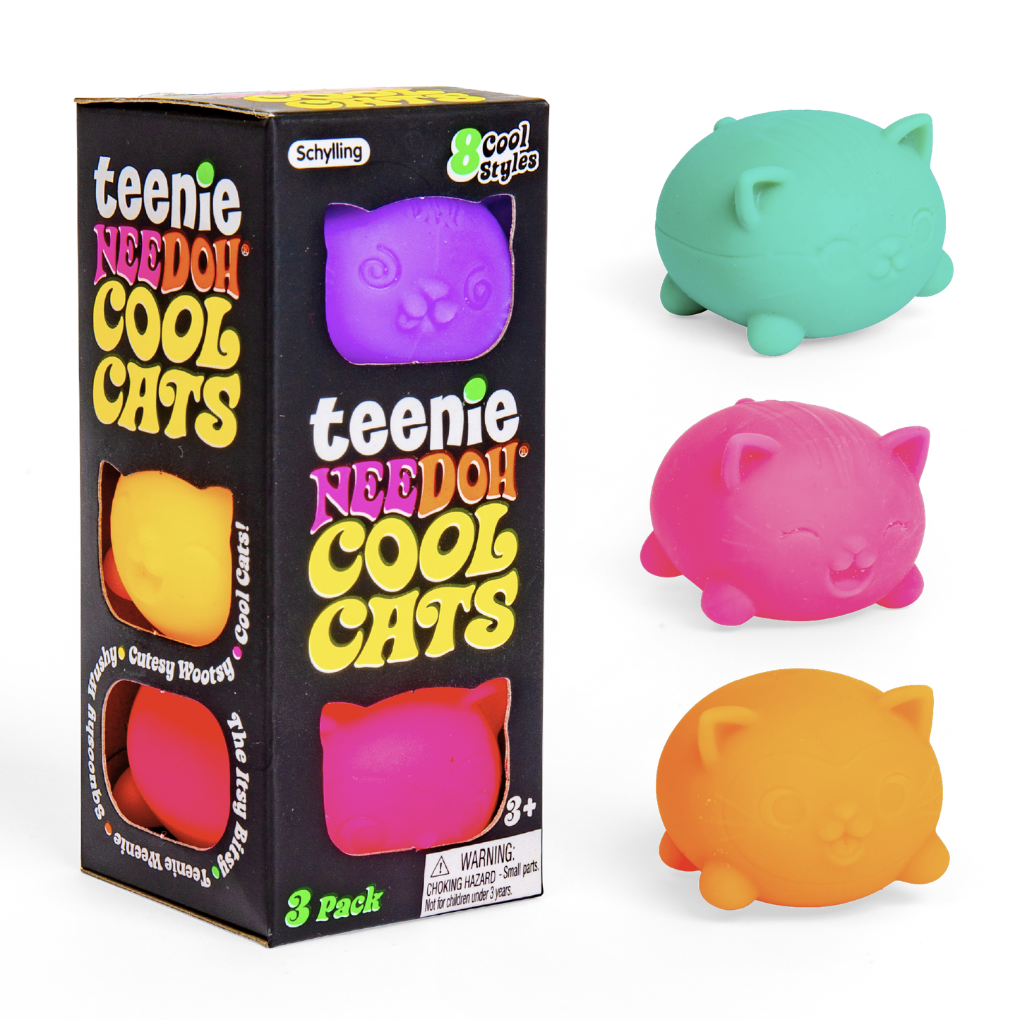 NeeDoh Teenie Cool Cats Classic Groovy Kitten Shaped Squishy 3 Pack