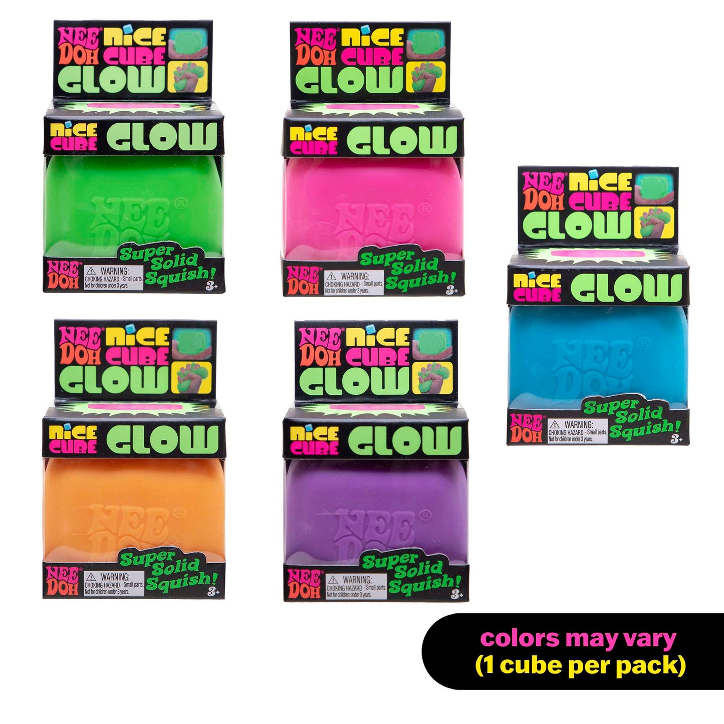 NeeDoh Nice Cube Glow Super Solid Squish Glow in the Dark Fidget Toy