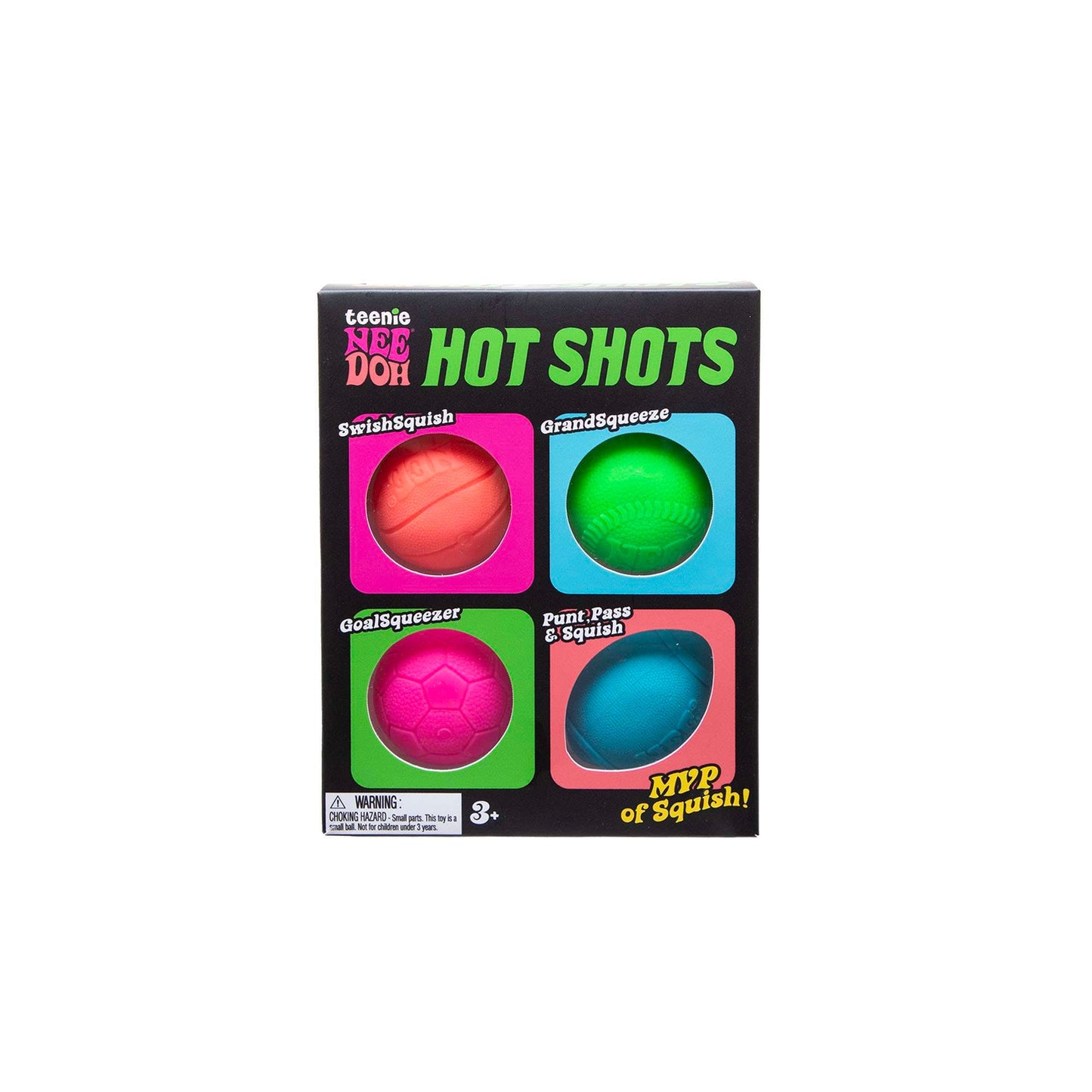NeeDoh Hot Shots Teenie Classic Groovy Sports Ball Fidget Toy 4 Pack