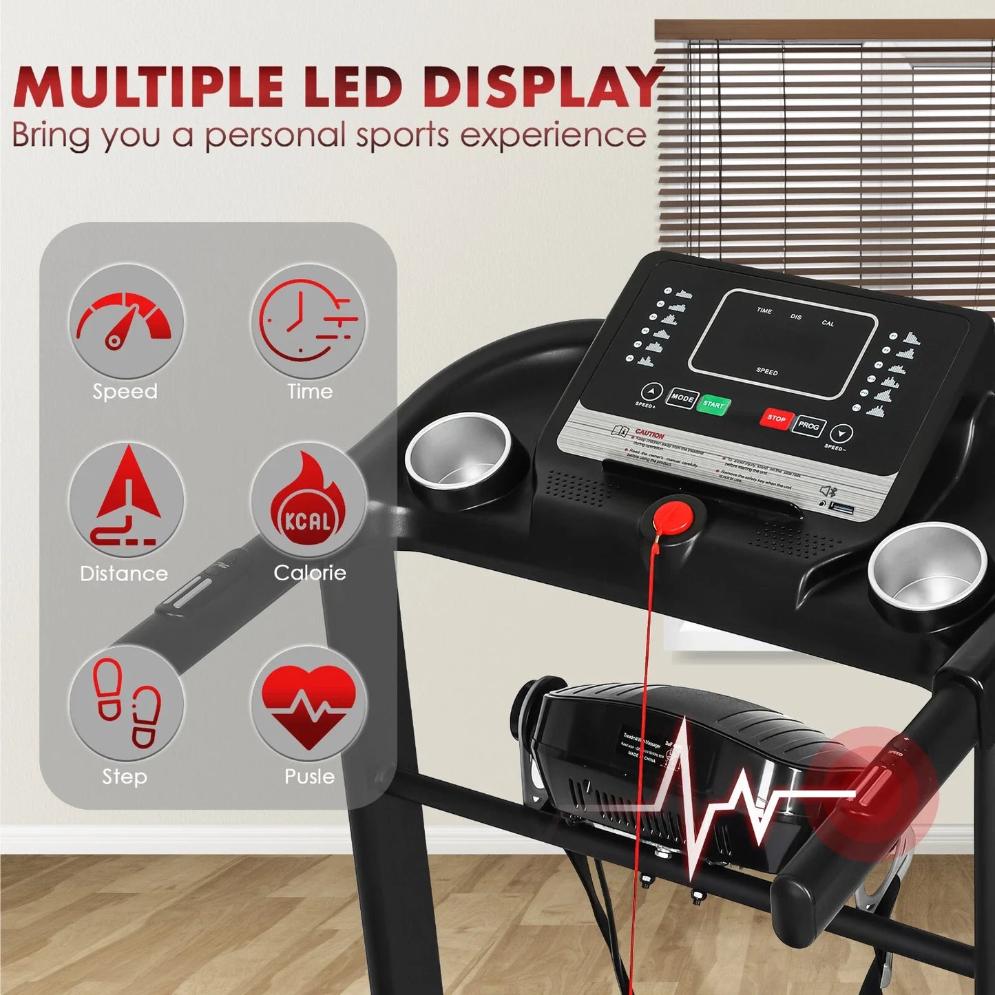 Foldable Electric Treadmill 1–12 km/h with Incline & Massager – Compact Home Gym Running Machine